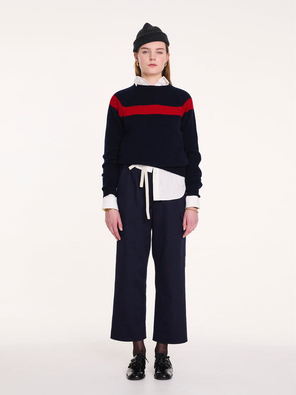 OSSIE traditional Seam Free Sweater With Placed Graphic Yoke Design - Navy / Red