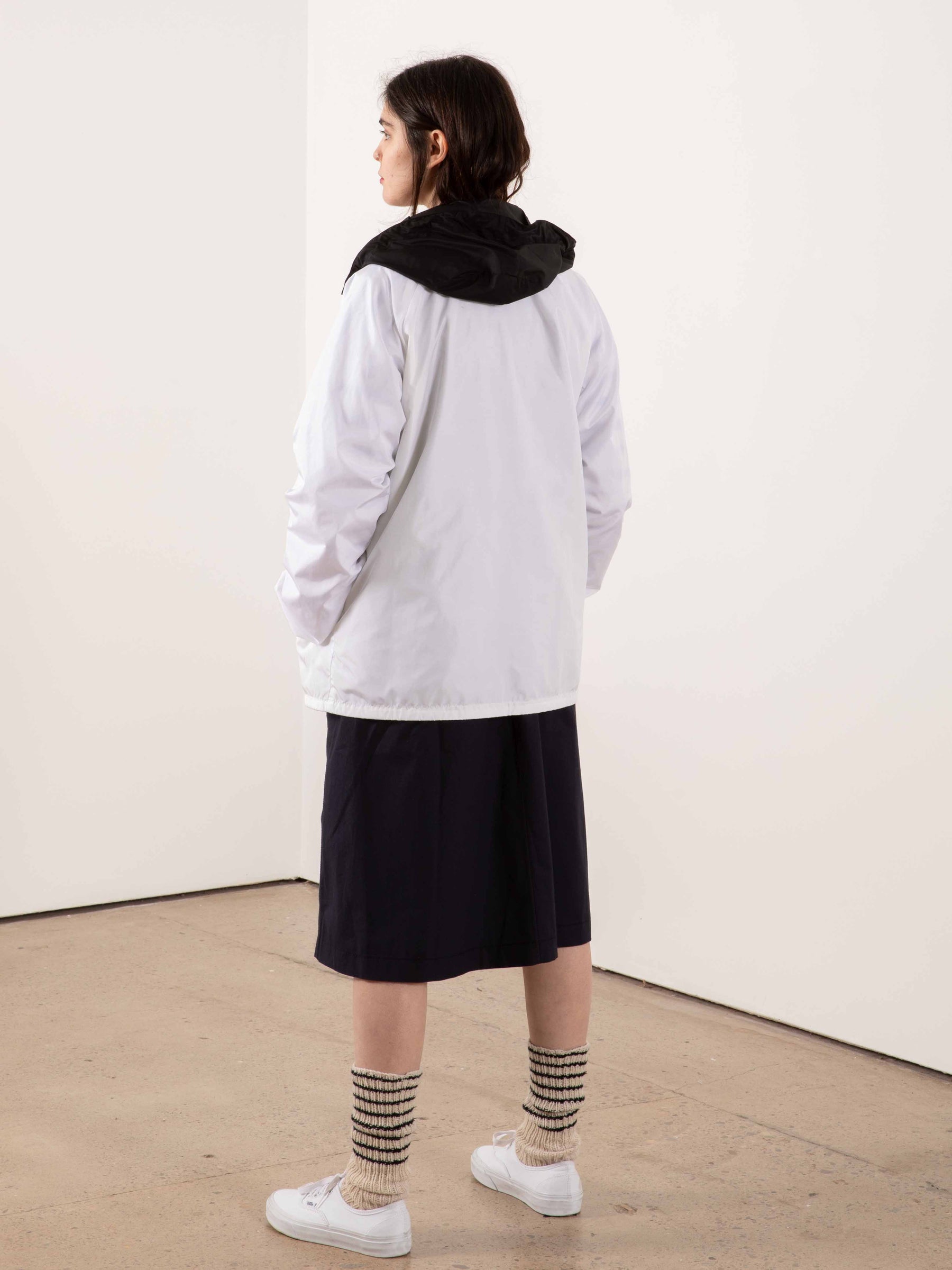 LIL Nylon Parka In Optic White With Neon Orange Zip And Black Cotton Collar Created In Collaboration With Scottish Artist Jim Lambie - White