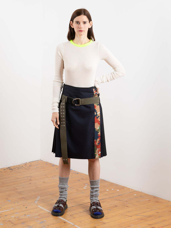 VIV Traditional Hand Pleated Kilt With Military Details - Black / Navy / Camouflage