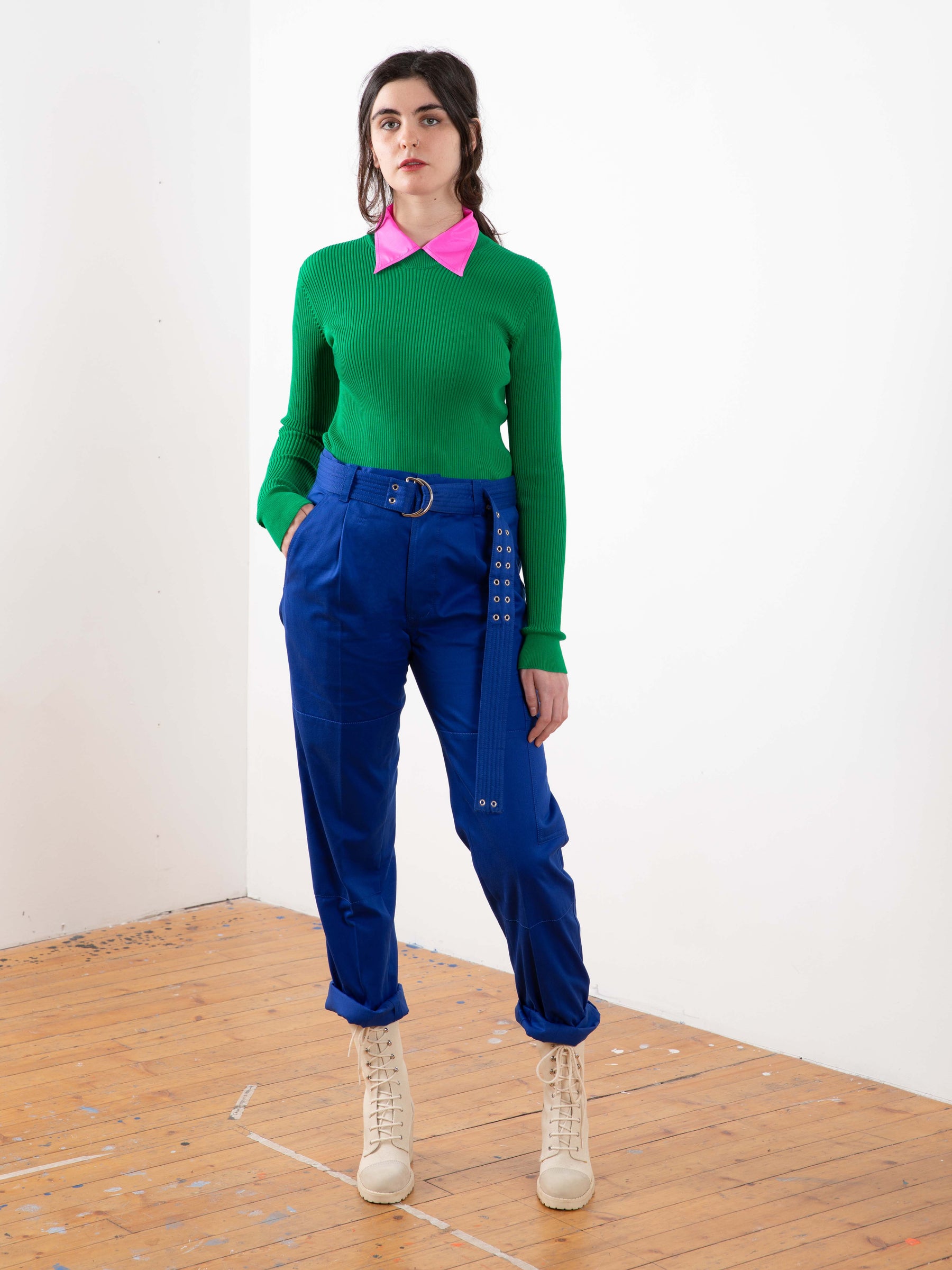 EMMANUELLE Cotton Utility Trousers - Blue