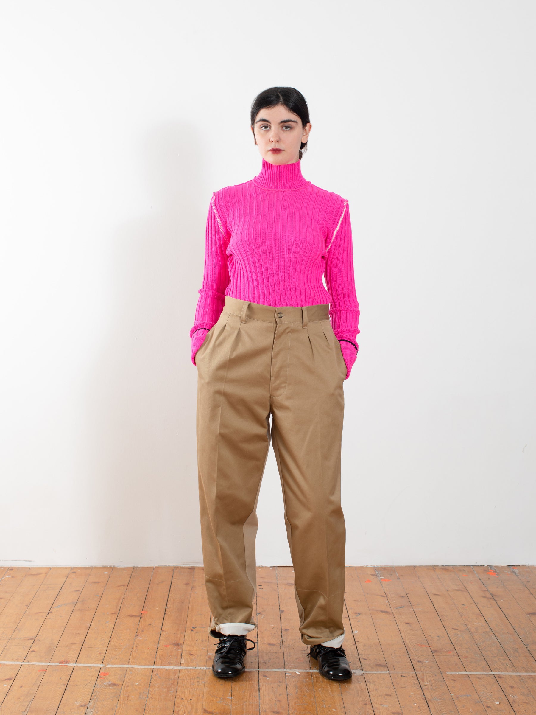 POLLY Skinny Ribbed Sweater  - Pink / Ecru / Black