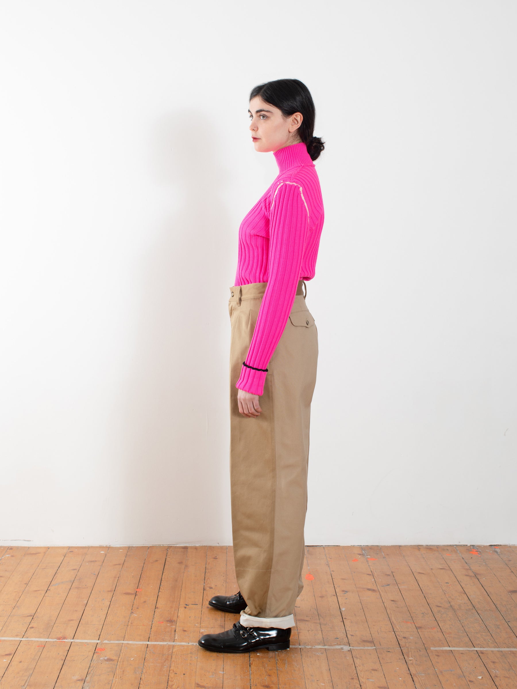 POLLY Skinny Ribbed Sweater  - Pink / Ecru / Black