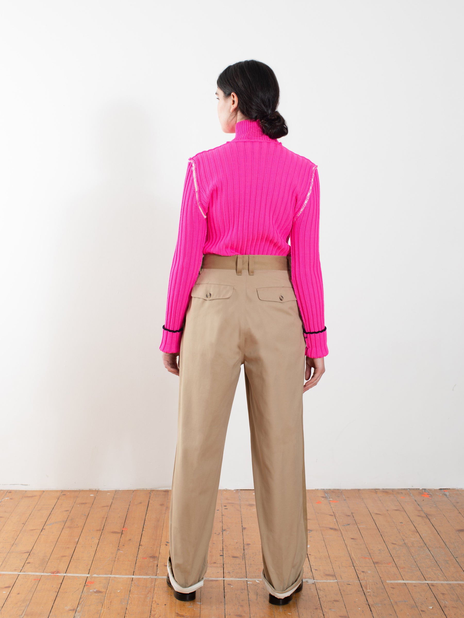 POLLY Skinny Ribbed Sweater  - Pink / Ecru / Black
