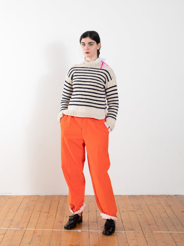 SASHA Traditional Handknitted Sailor Sweater - Ecru / Navy / Neon Pink