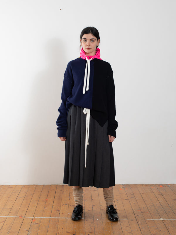 WILLIAM Handframed Patched Lambswool Sweater - Navy / Black / Neon Yellow