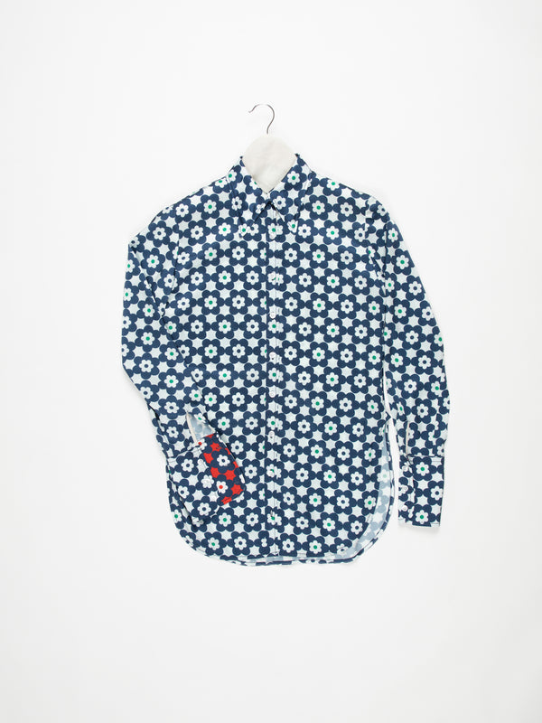 TASHA Daisy Print Shirt - Navy / Green / White
