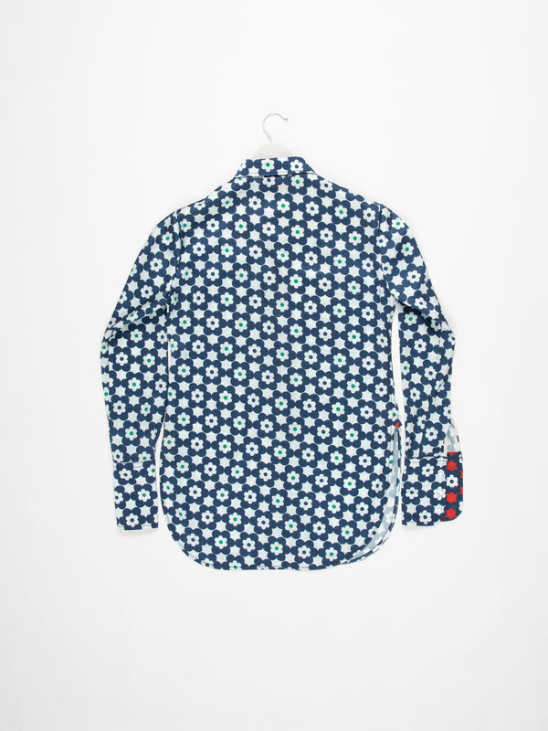 TASHA Daisy Print Shirt - Navy / Green / White