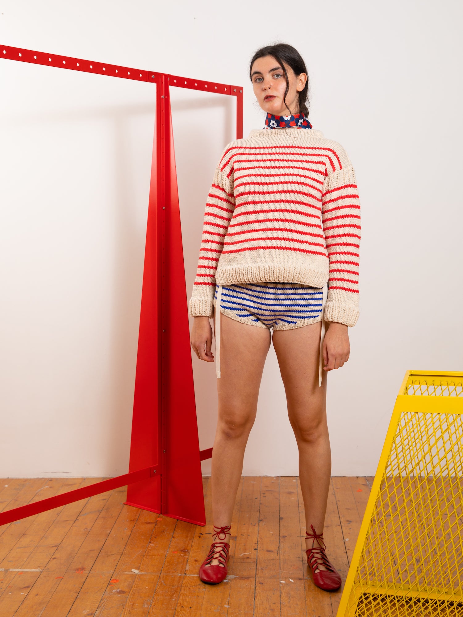 CINDY Traditional Handknitted Sailor Sweater - Ecru / Red