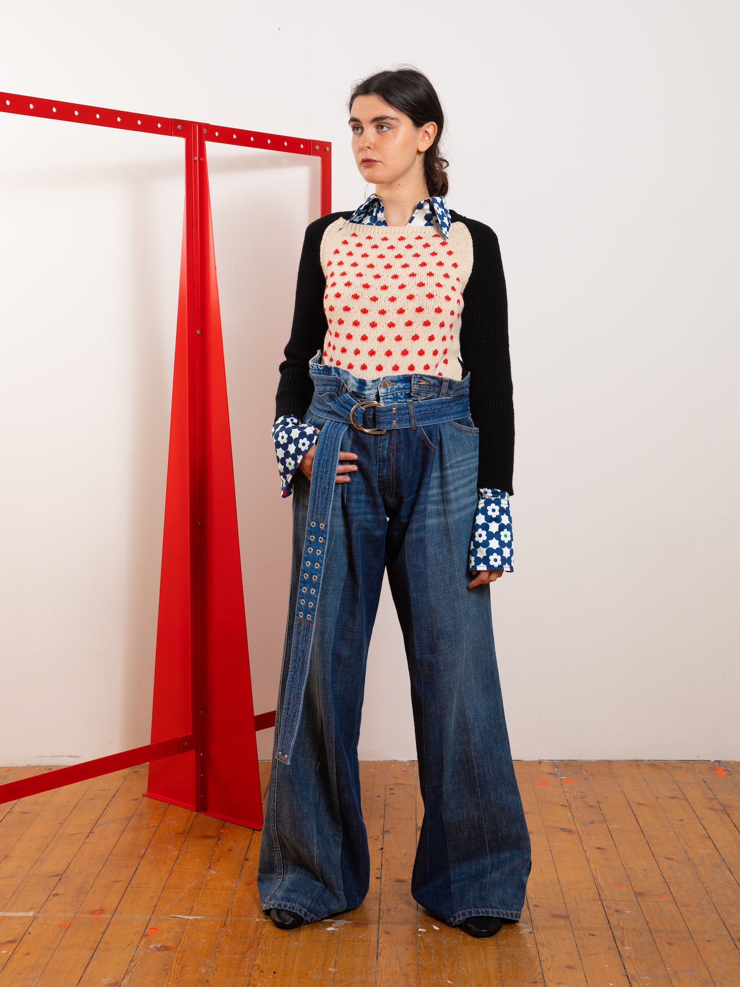 TASHA Daisy Print Shirt - Navy / Green / White