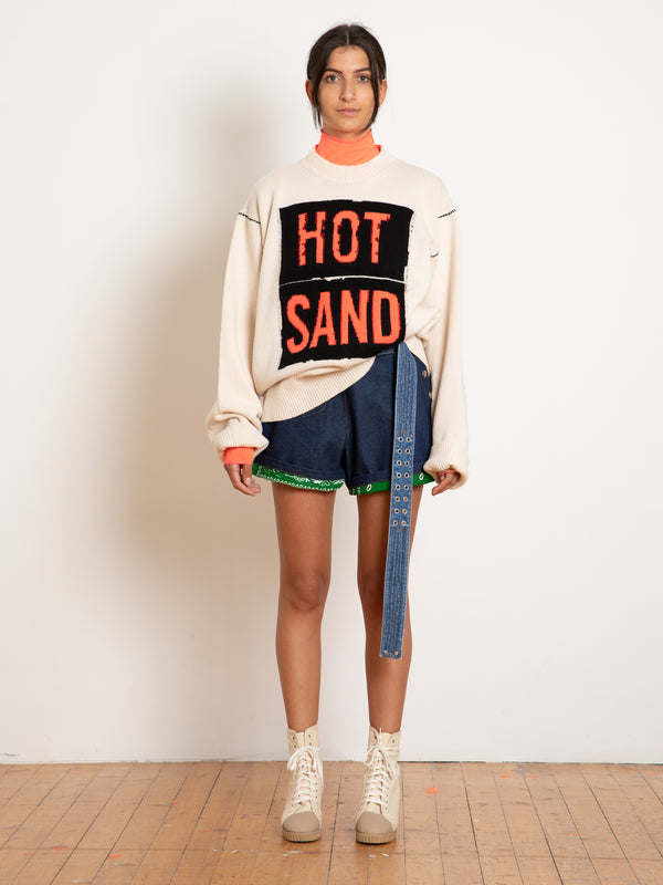 SCOTT Oversized Loose Fit Sweater - Ecru / Neon Orange / Black