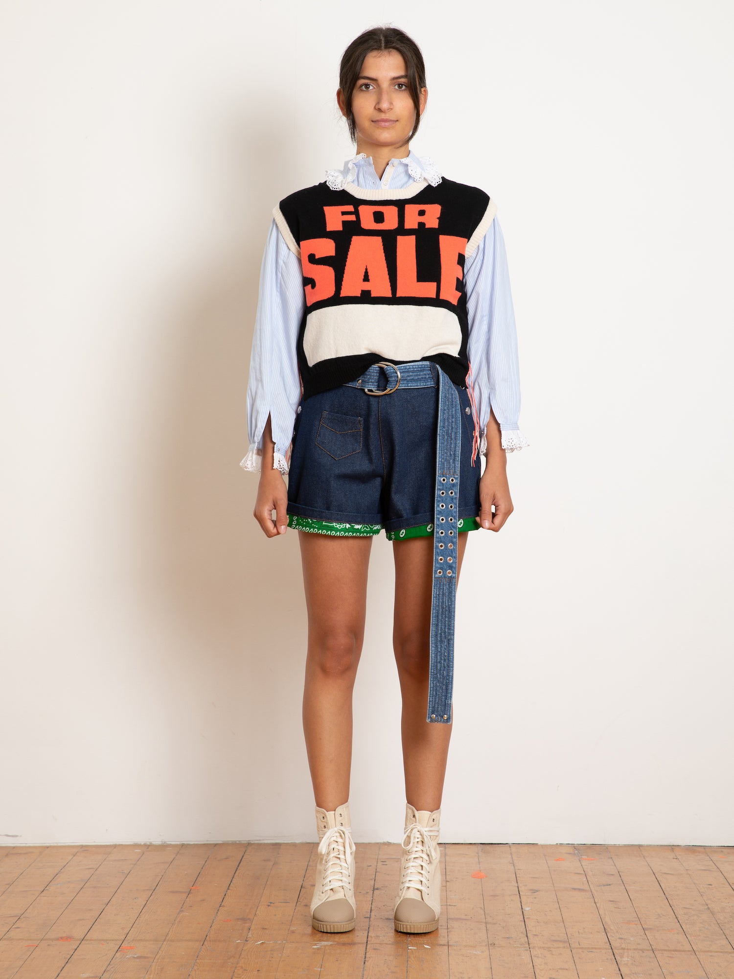 MYLES Contrast Sweater Vest - Black / Neon Orange / Ecru
