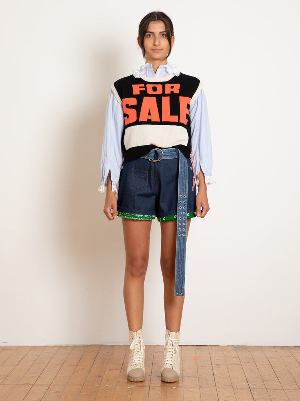 MYLES Contrast Sweater Vest - Black / Neon Orange / Ecru