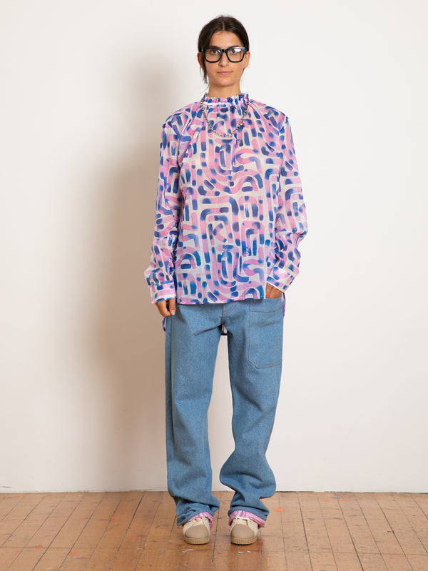 VIVIENNE Lightweight Printed Cotton Voile Blouse - Blue / Pink