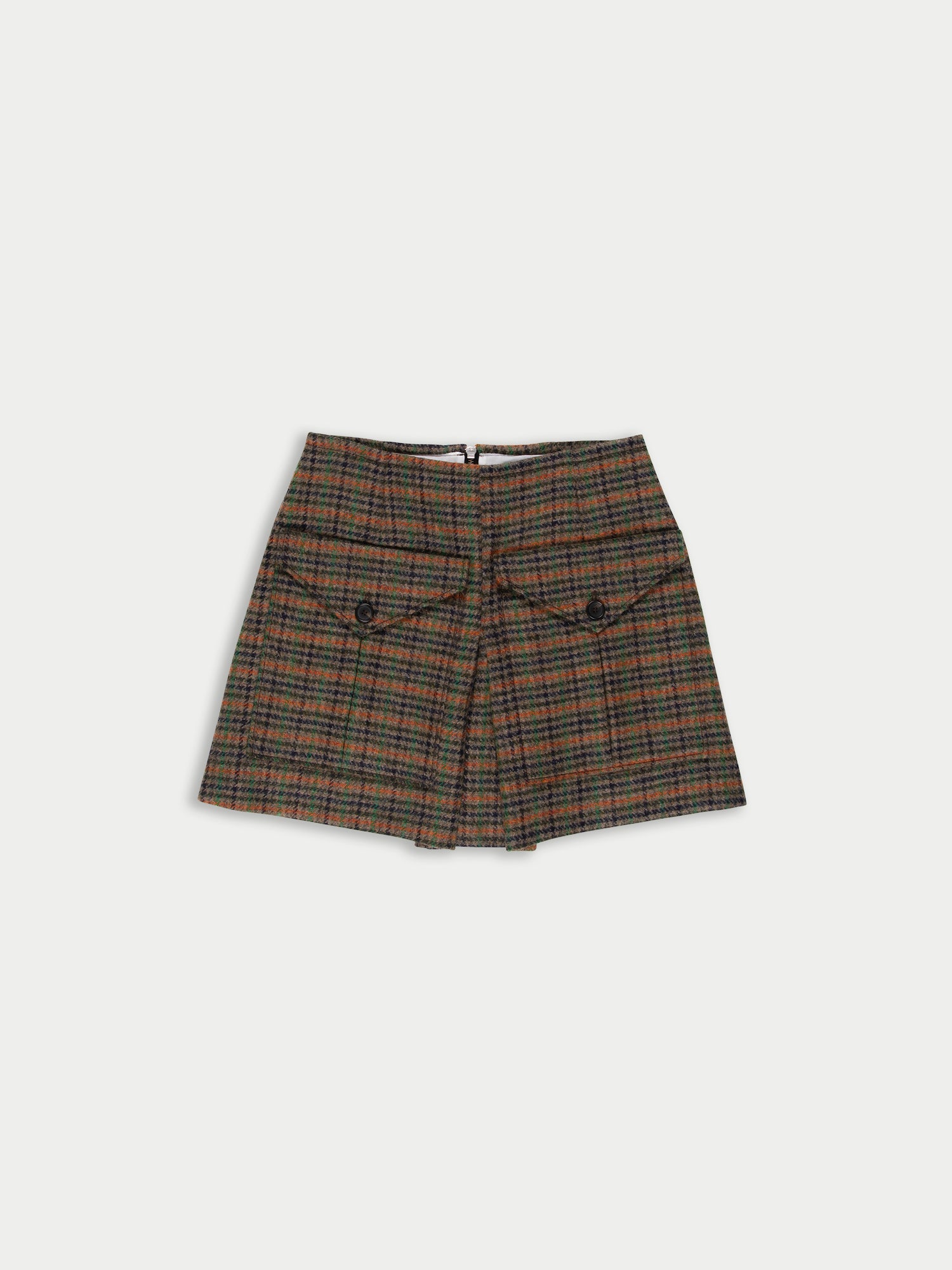 BRIGITTE Tweed Mini Skirt - Brown / Orange / Green Check