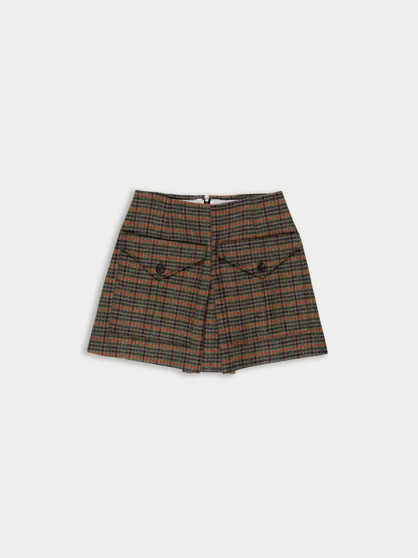 BRIGITTE Tweed Mini Skirt - Brown / Orange / Green Check