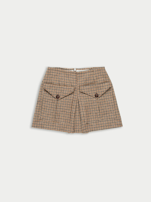 BRIGITTE Tweed Mini Skirt - Brown Houndstooth