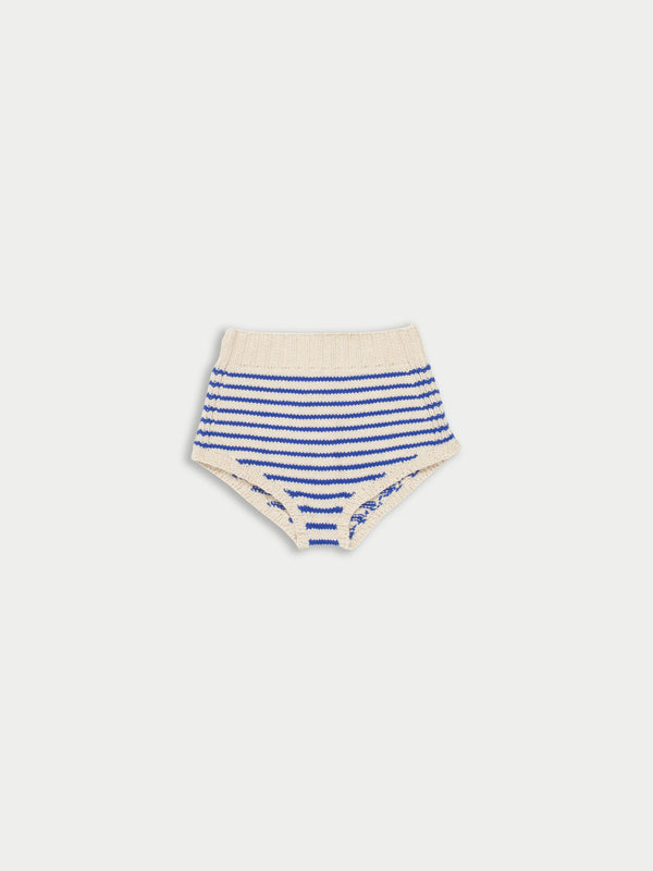 EDIE Handknitted Striped Pants - Ecru / Blue