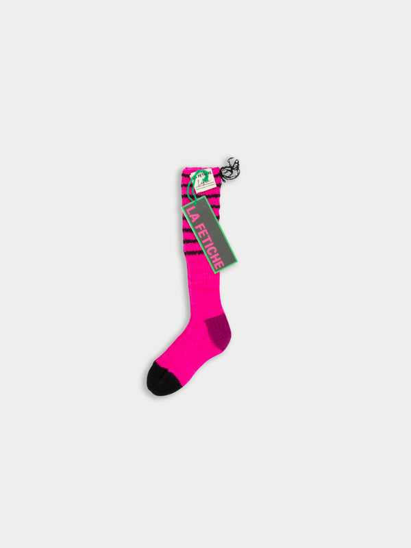 LYLE Hand Knitted Striped Fisherman’s Socks 
 - Neon Pink / Magenta / Black