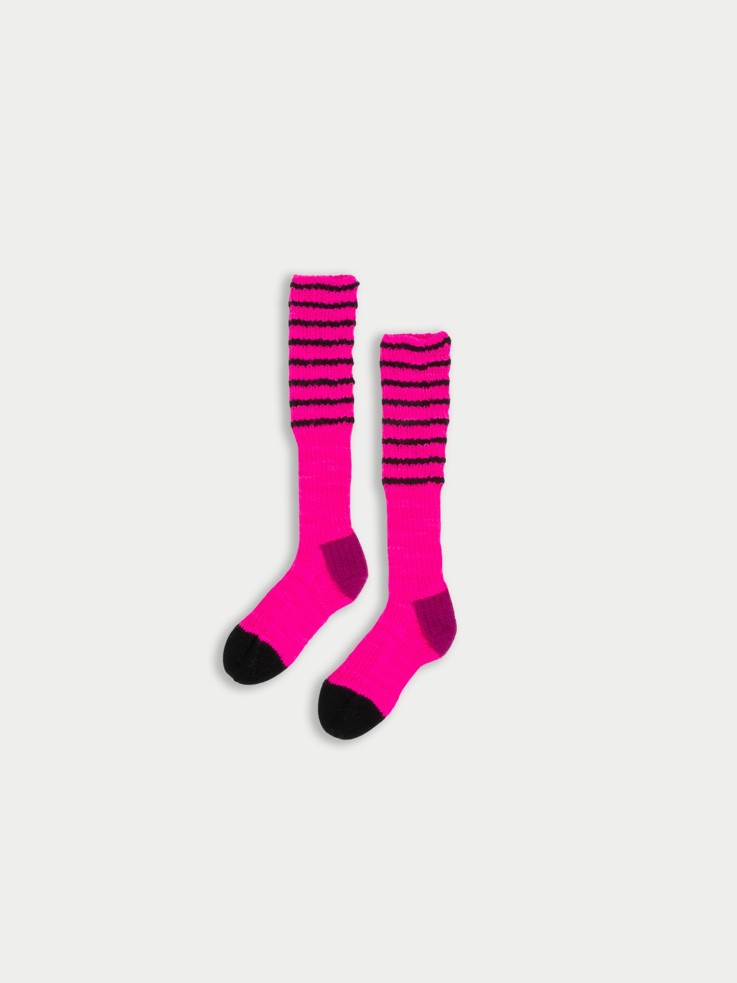 LYLE Hand Knitted Striped Fisherman’s Socks 
 - Neon Pink / Magenta / Black