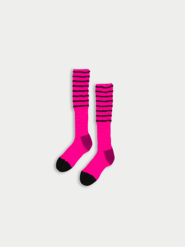 LYLE Hand Knitted Striped Fisherman’s Socks 
 - Neon Pink / Magenta / Black