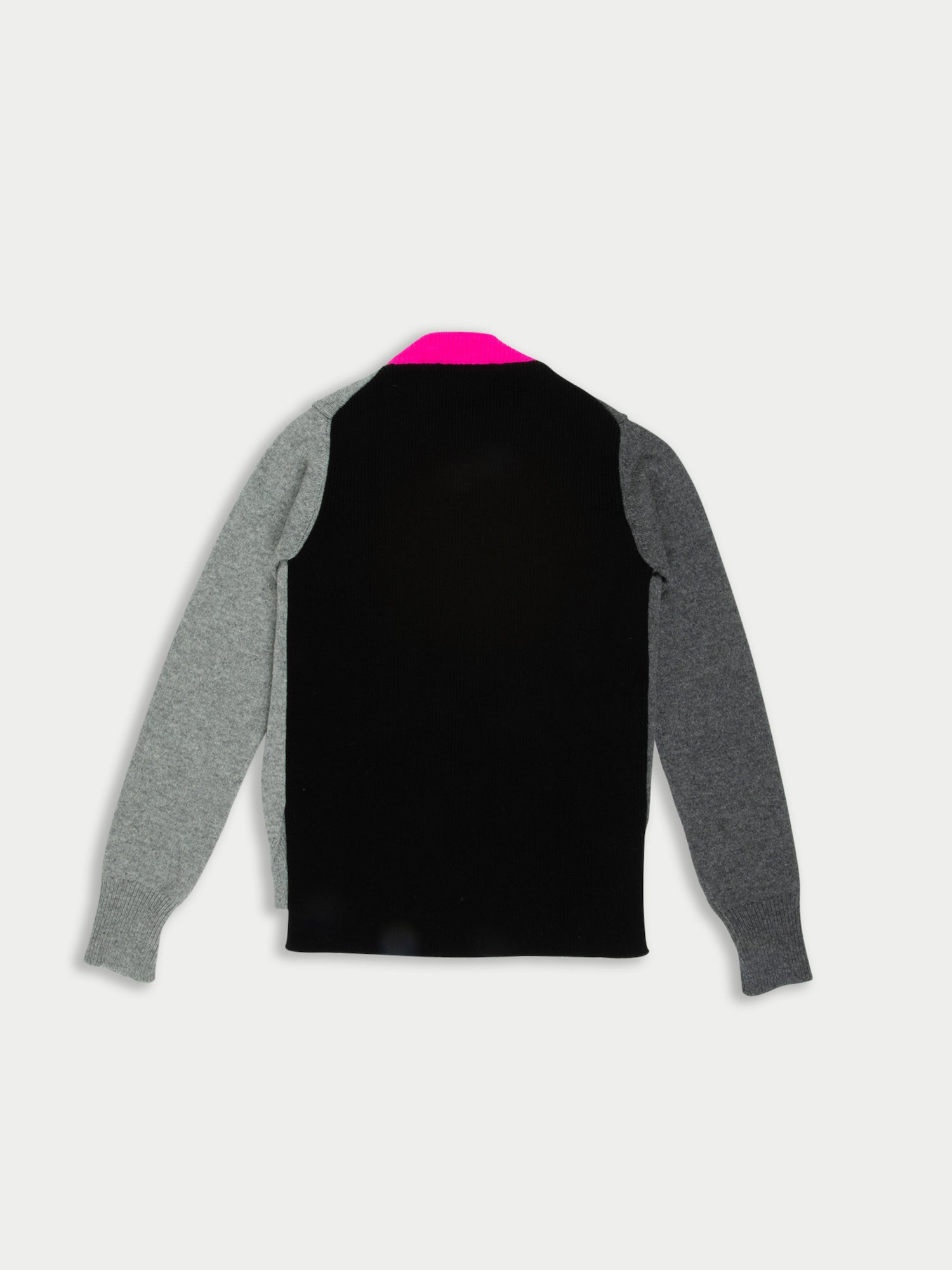 CATHY Hand Framed Patched Sweater With Neon Collar Detail - Grey/light Grey/black/neon Pink