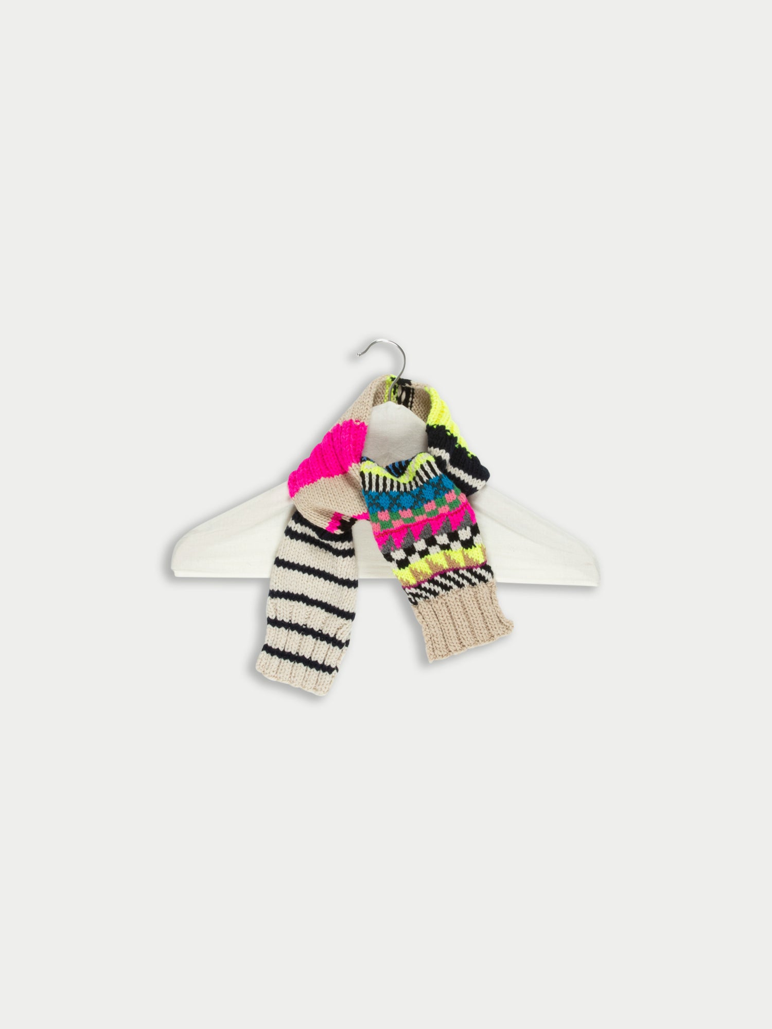 MARGOT Hand Knitted Mini Fairisle Scarf  - Oatmeal/multico