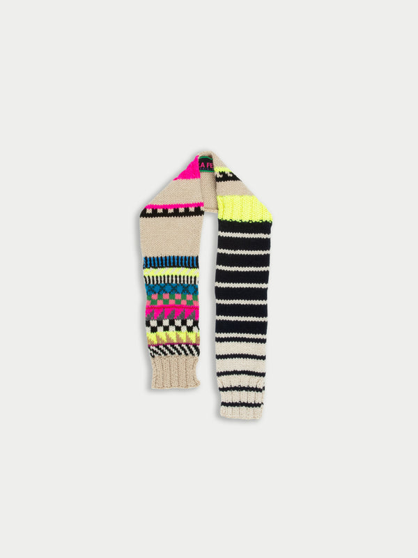 MARGOT Hand Knitted Mini Fairisle Scarf  - Oatmeal/multico