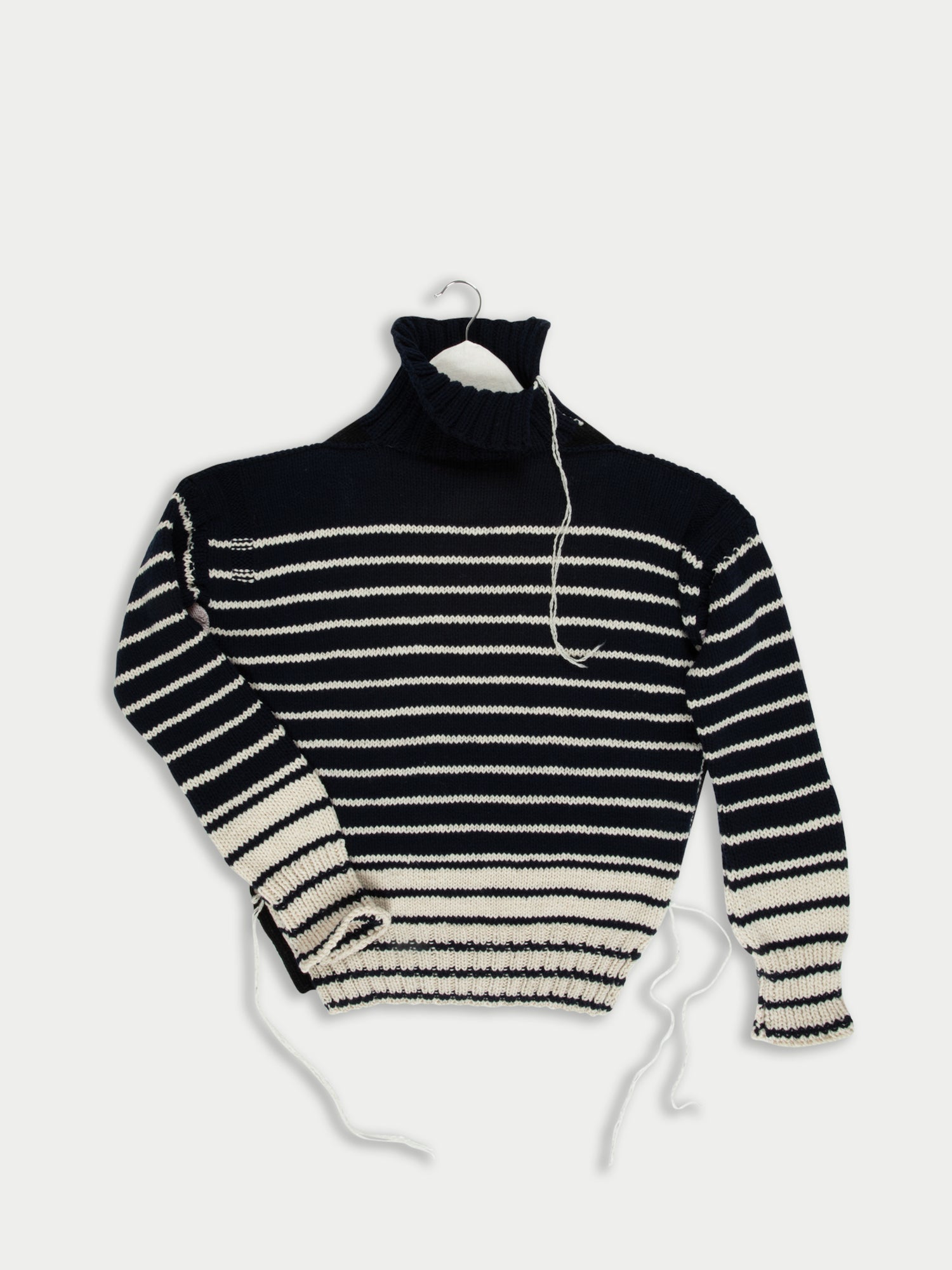 MAURICE Hand Knitted Roll Neck Striped Guernsey Sweater - Navy / Black / Ecru