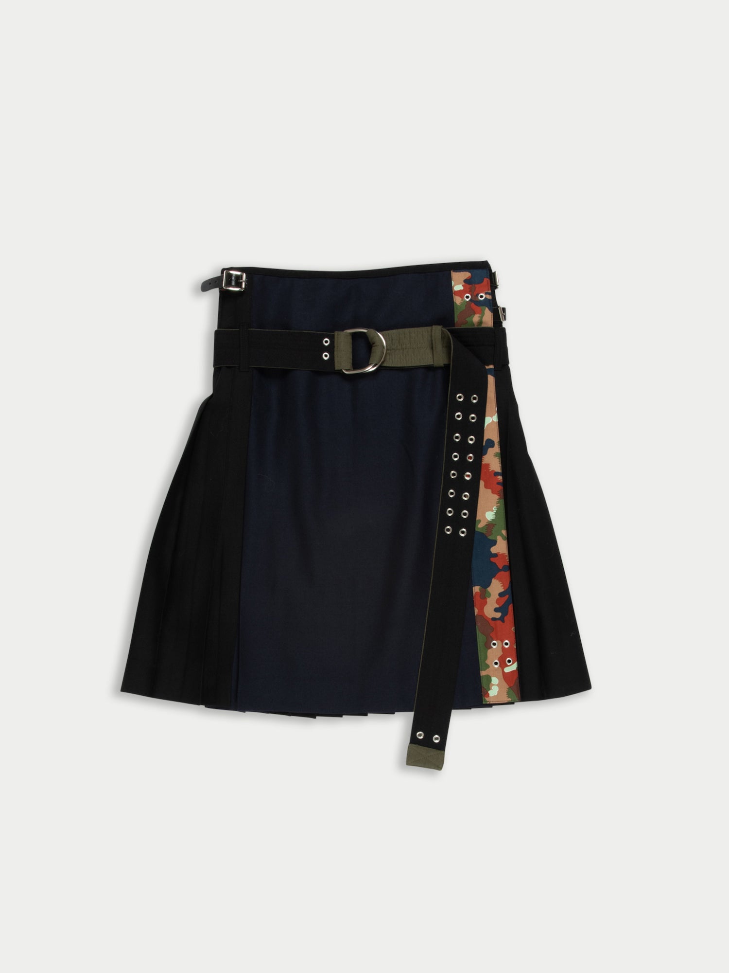 VIV Traditional Hand Pleated Kilt With Military Details - Black / Navy / Camouflage