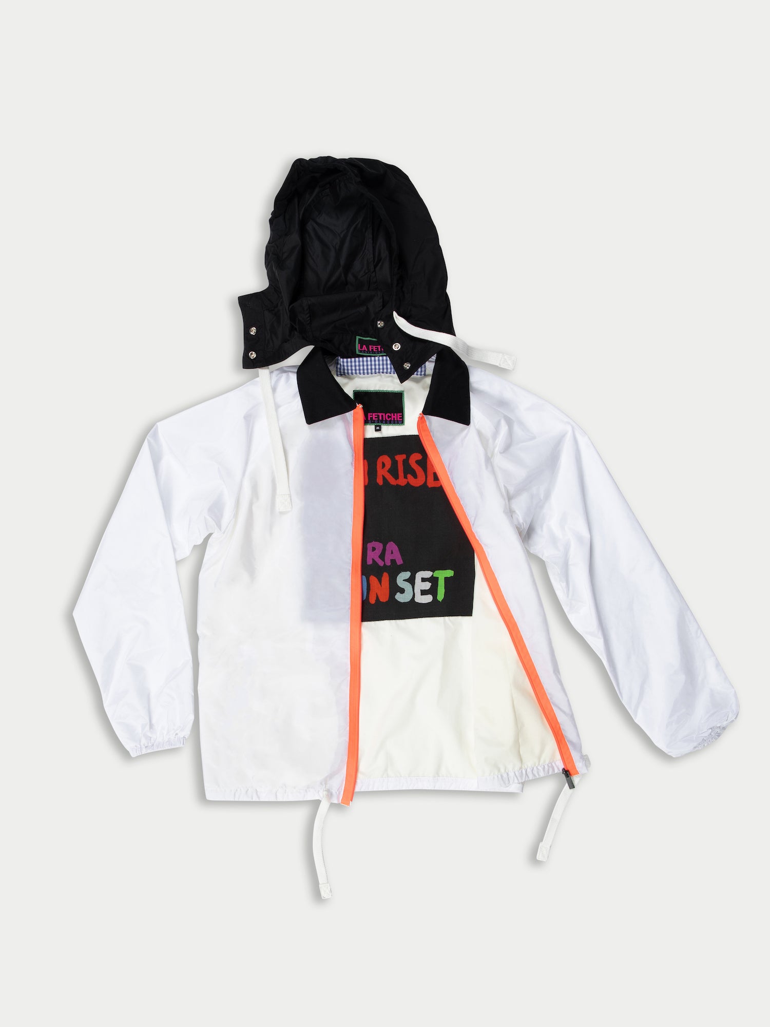LIL Nylon Parka In Optic White With Neon Orange Zip And Black Cotton Collar Created In Collaboration With Scottish Artist Jim Lambie - White