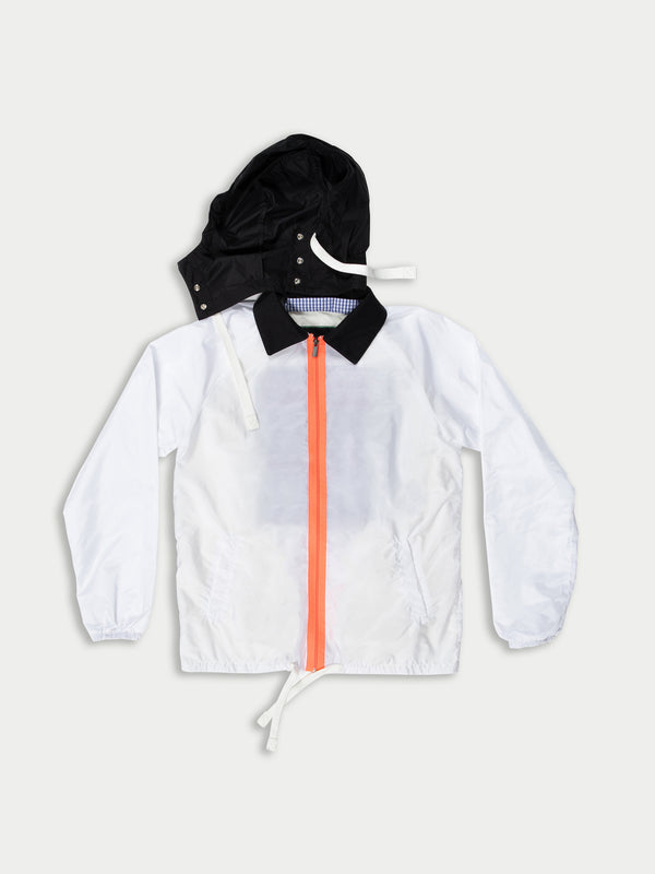 LIL Nylon Parka In Optic White With Neon Orange Zip And Black Cotton Collar Created In Collaboration With Scottish Artist Jim Lambie - White