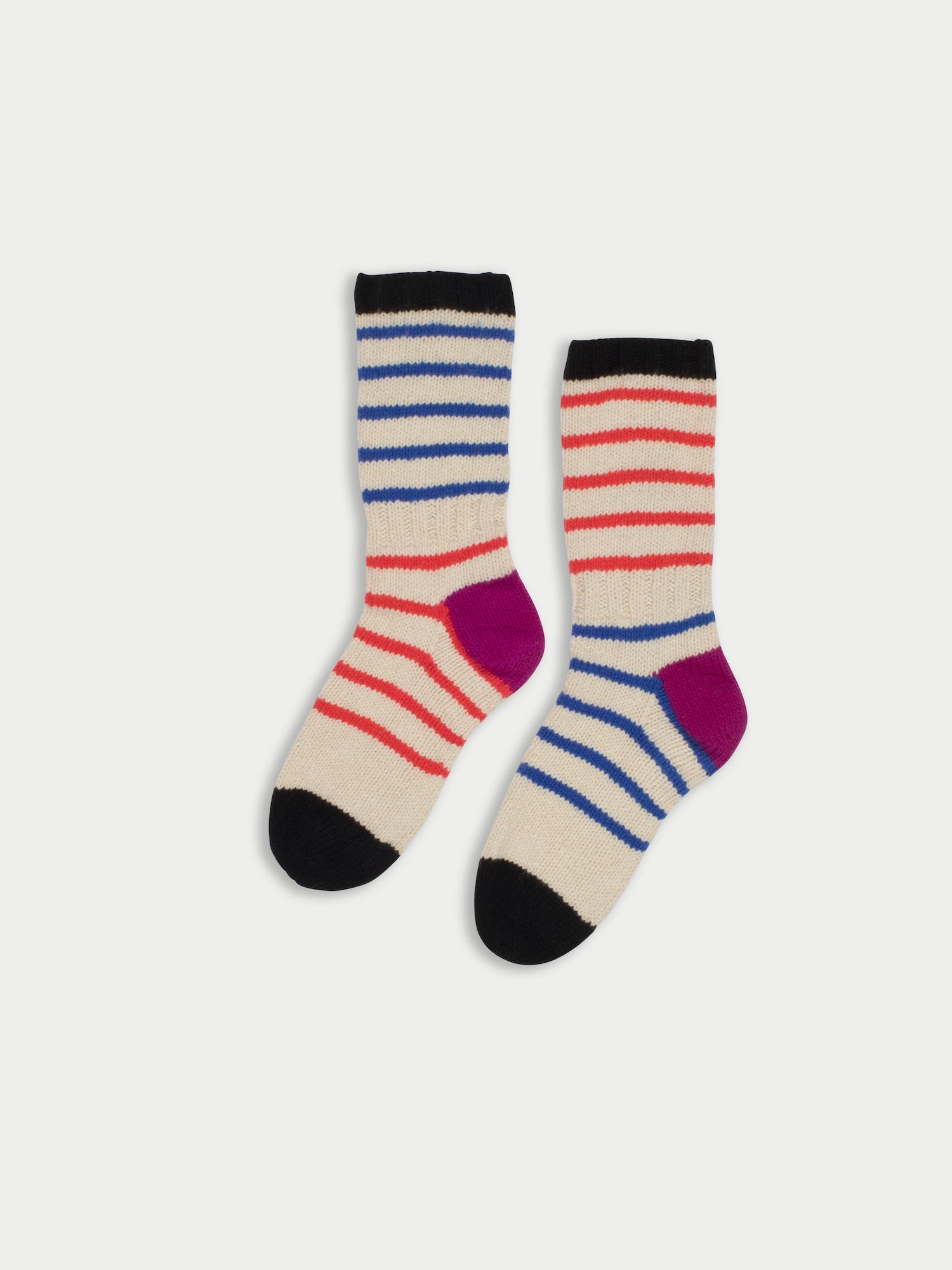 HOCKNEY hand-knitted Fisherman’s Socks  - Ecru / Red / Blue / Pink