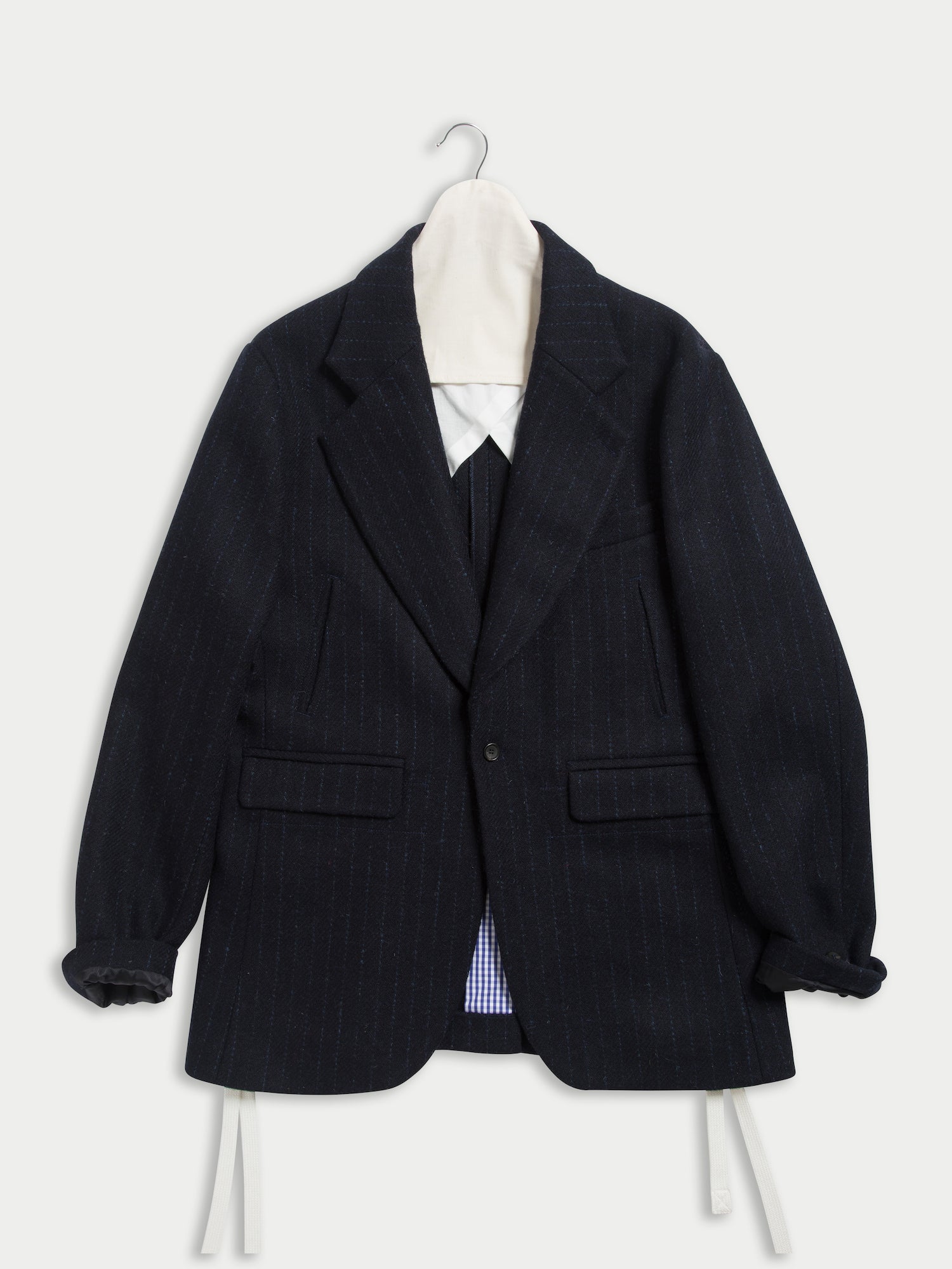 HELMUT menswear Styled Loose Fitting Rockabilly Jacket In Harris Tweed - Navy Pinstripe