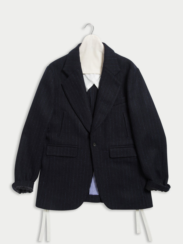 HELMUT menswear Styled Loose Fitting Rockabilly Jacket In Harris Tweed - Navy Pinstripe
