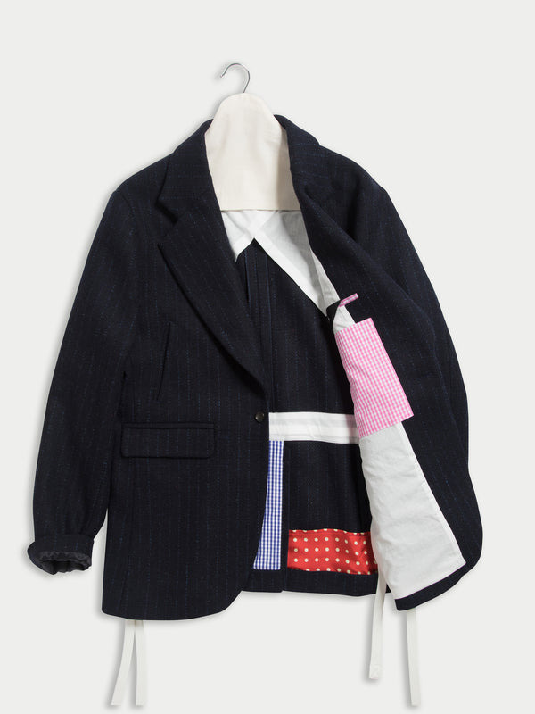 HELMUT menswear Styled Loose Fitting Rockabilly Jacket In Harris Tweed - Navy Pinstripe