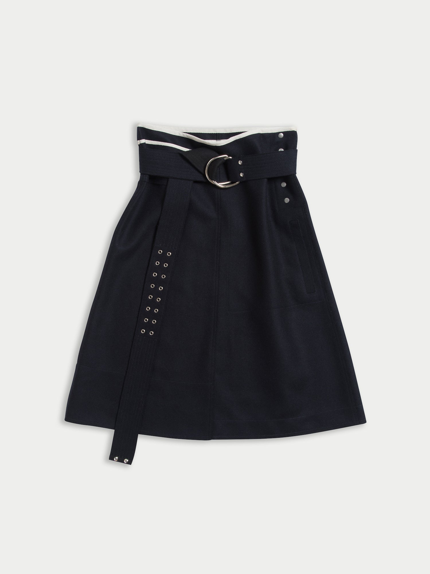 BONNIE raw-cut Felt A-line Skirt With D Ring Military Belt - Navy