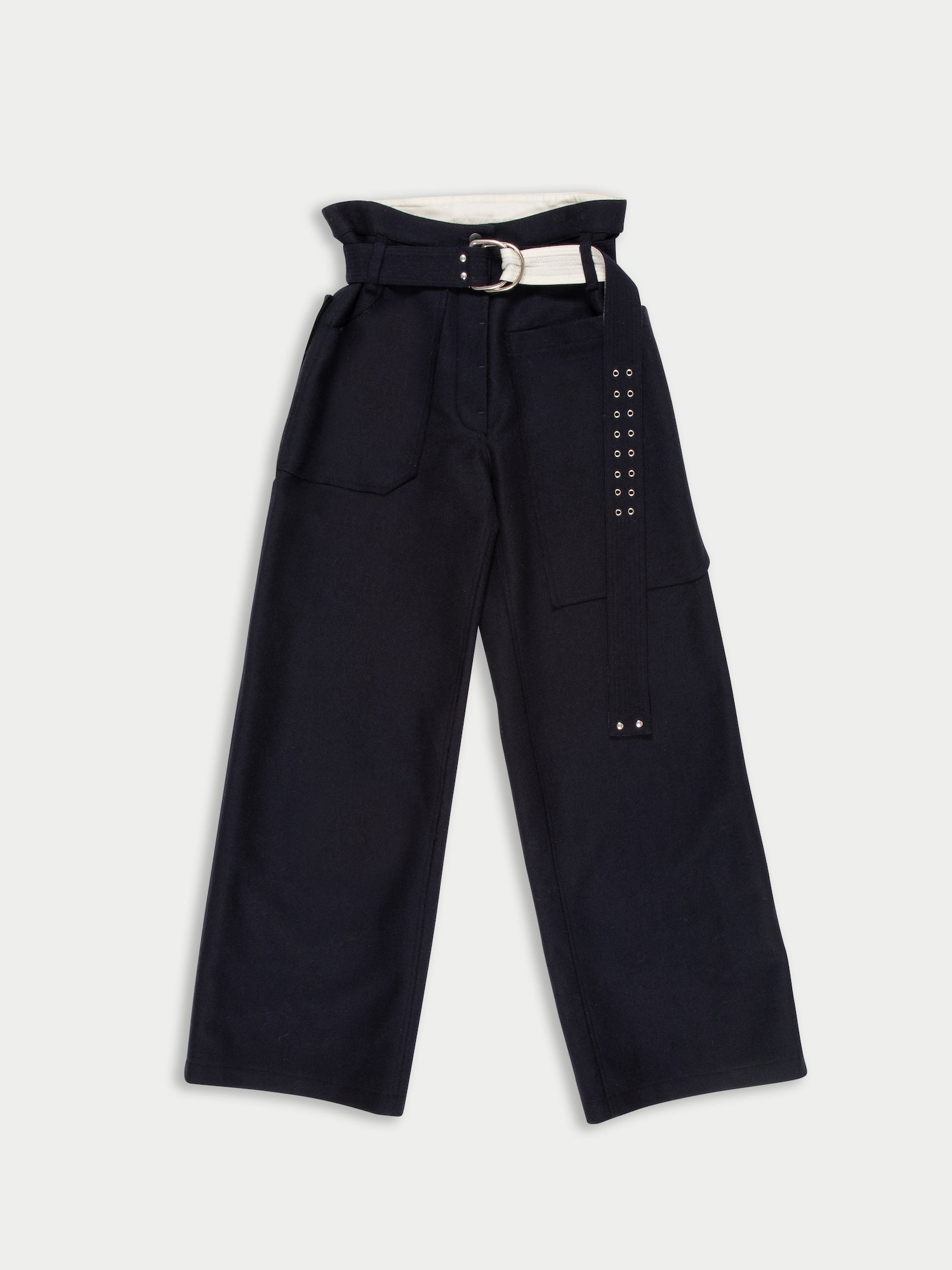 DAVID raw-cut Felt Sailor Pants With Military D Ring Belt - Navy Felt