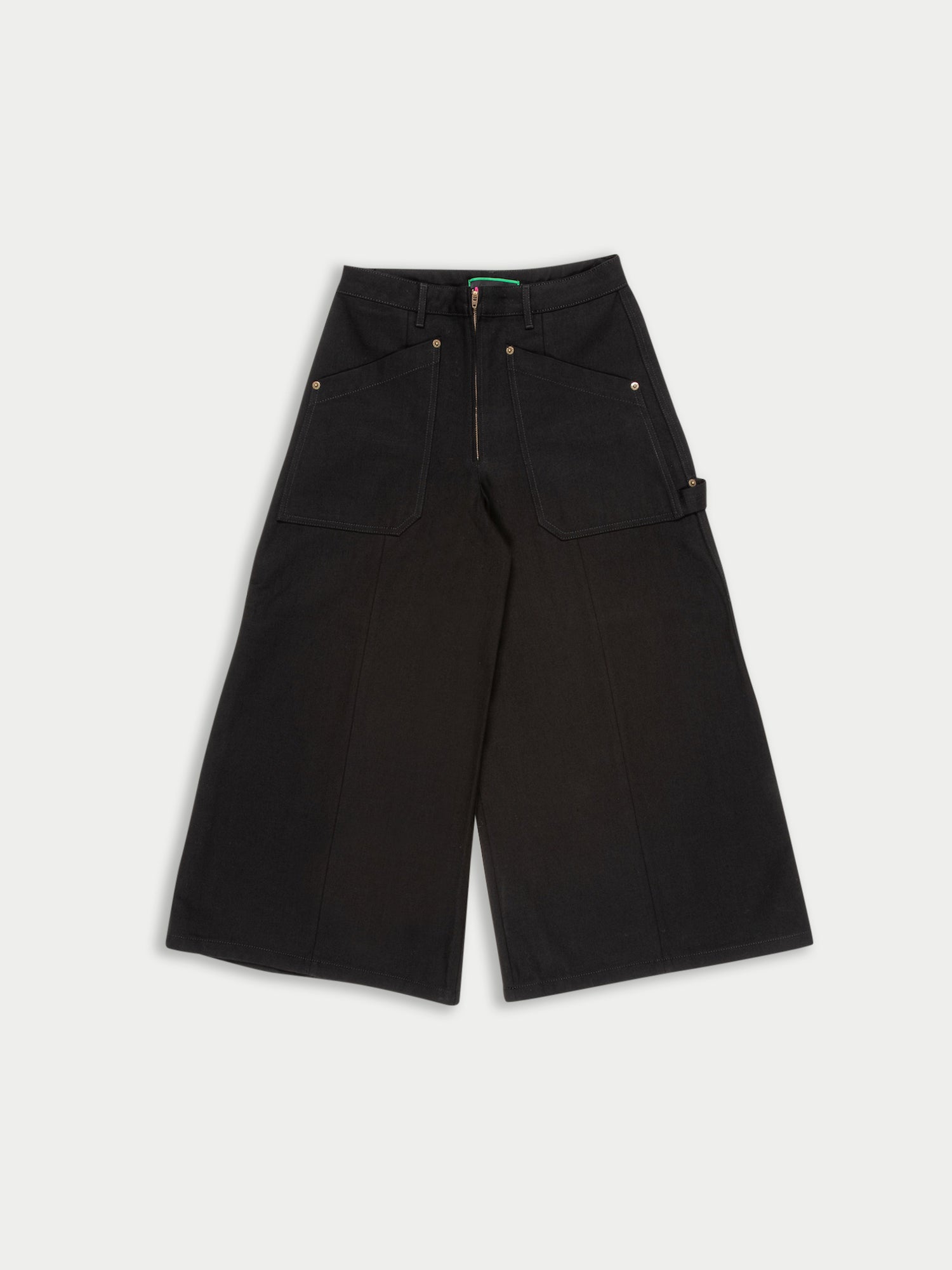 HONEY high Waisted Deep Black Denim Culottes With Carpenter/workwear Details - Black Denim
