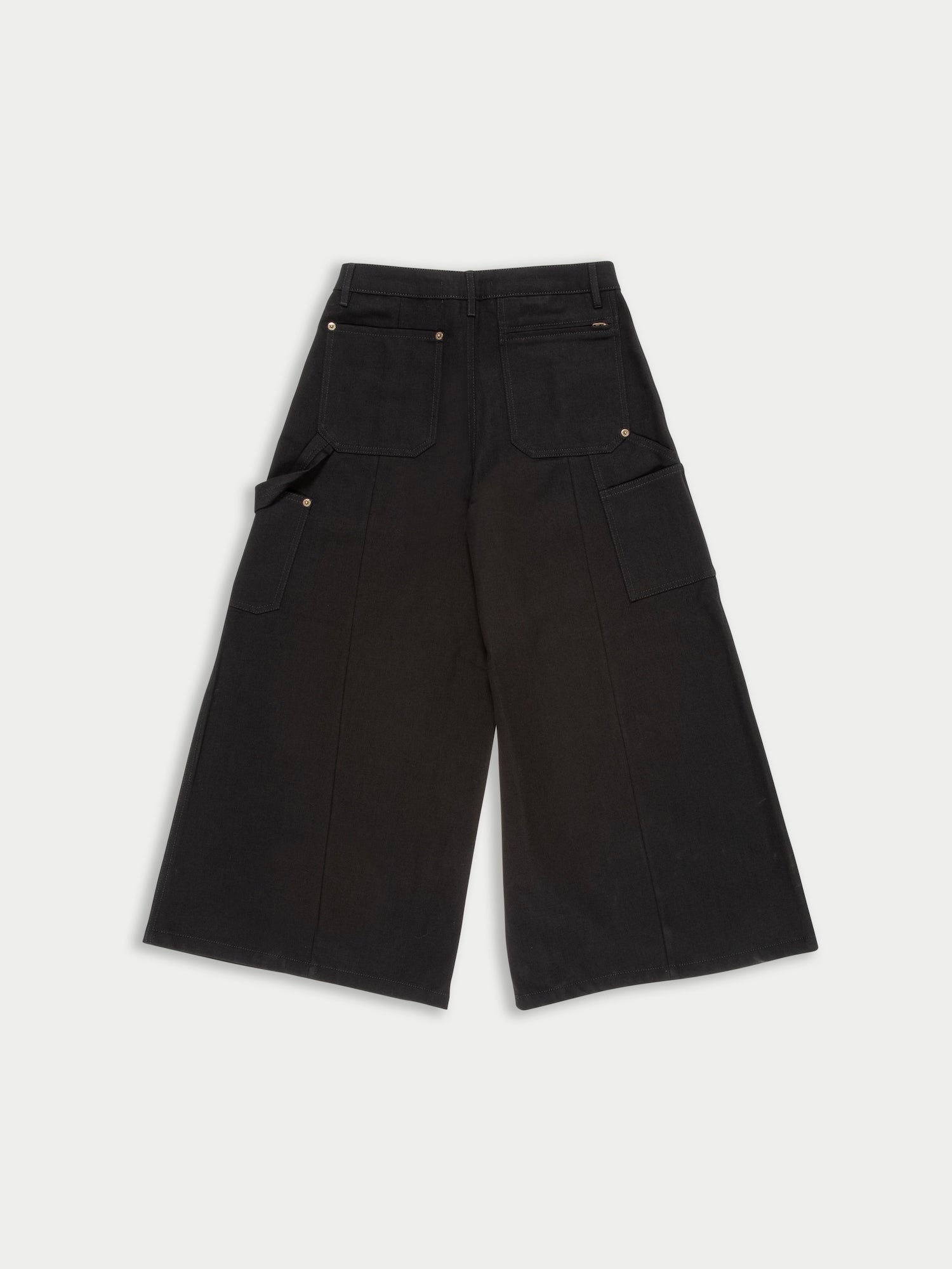 HONEY high Waisted Deep Black Denim Culottes With Carpenter/workwear Details - Black Denim
