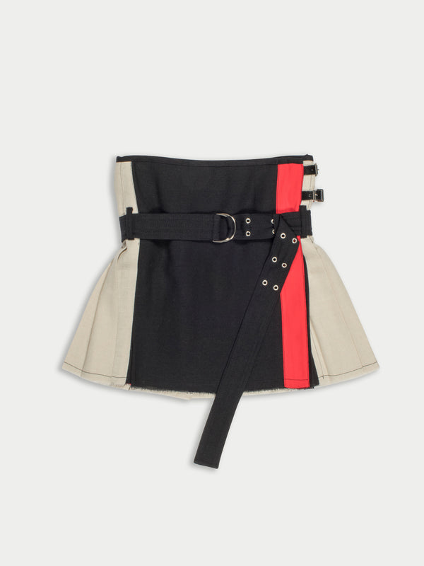 TWIGGY traditional Hand Pleated Mini Kilt Made With Japanese Fabric In Ecru And Black - Black / Ecru / Red