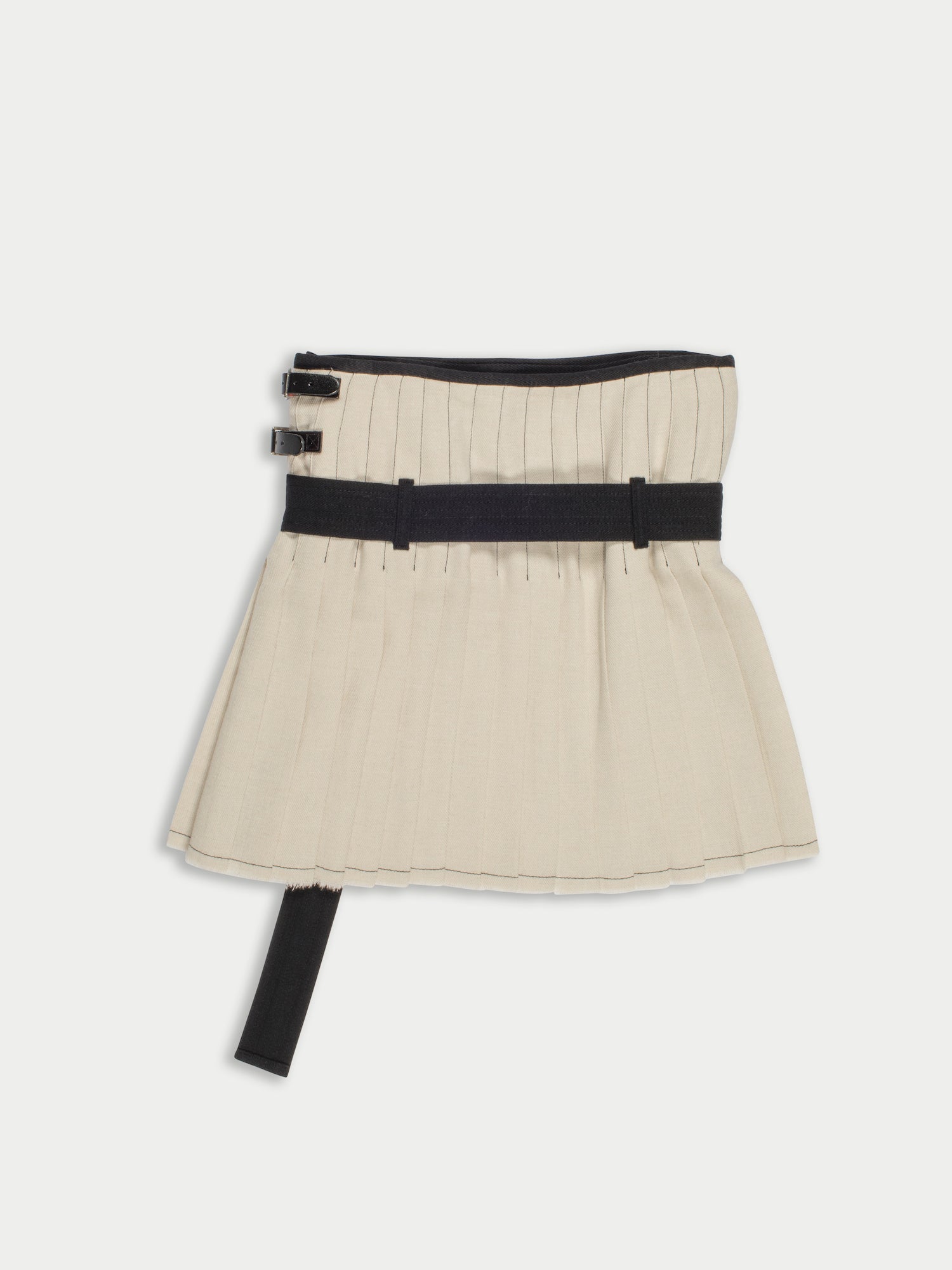 TWIGGY traditional Hand Pleated Mini Kilt Made With Japanese Fabric In Ecru And Black - Black / Ecru / Red