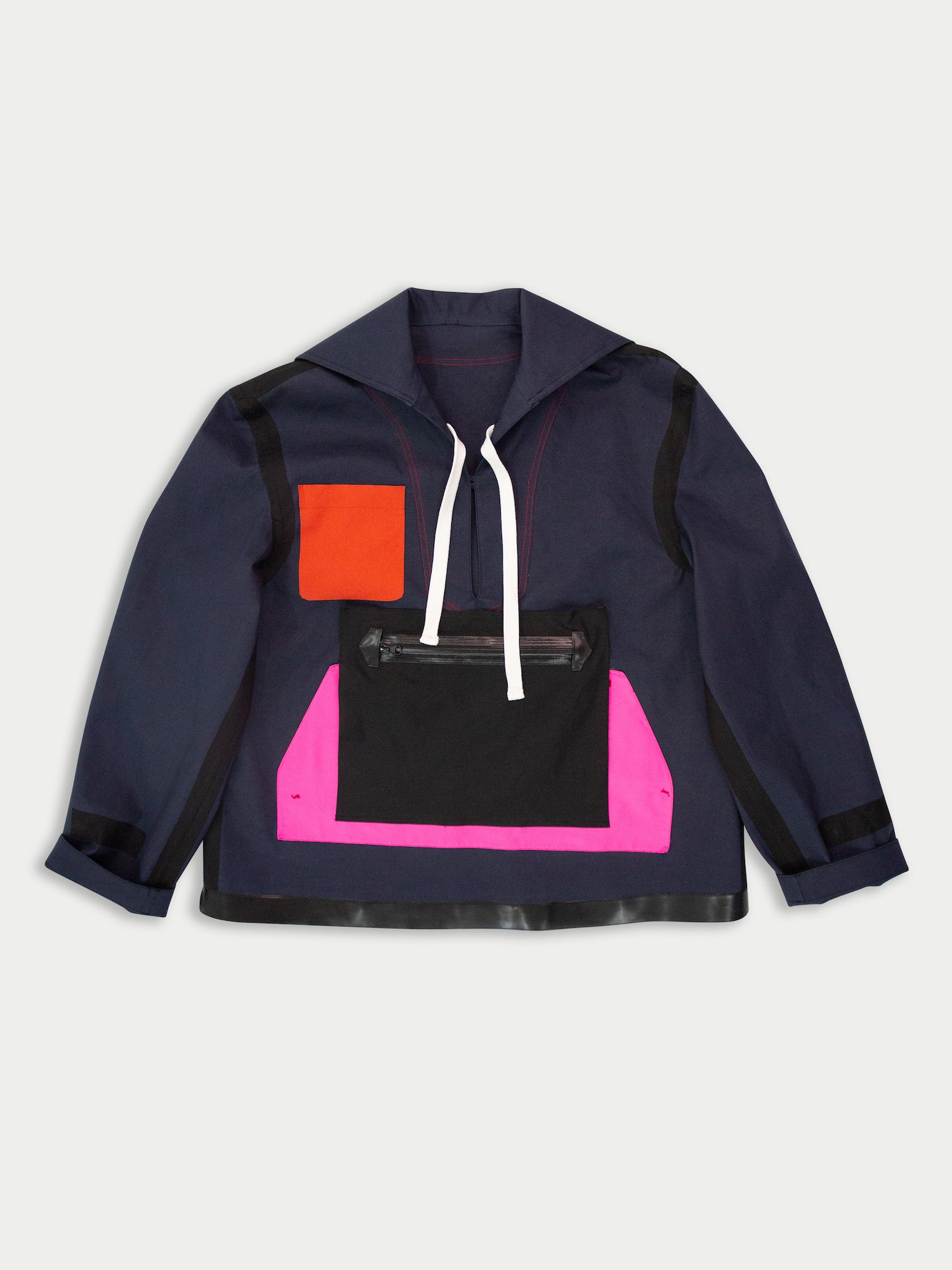PETRA Reversible Sailor Style Cagoule - Navy / Neon Pink / Red