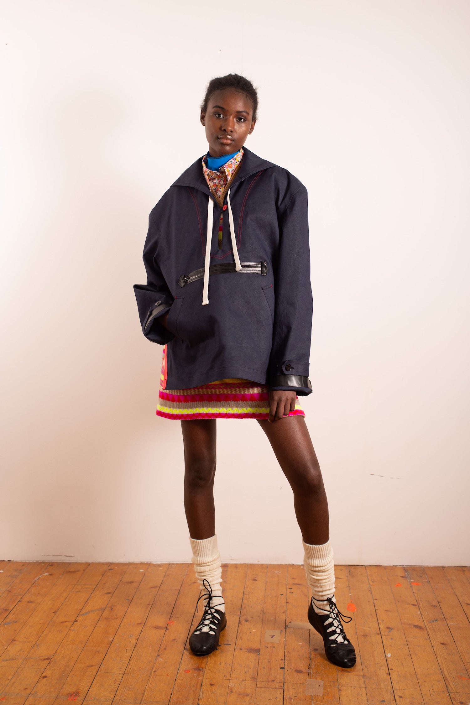 PETRA Reversible Sailor Style Cagoule - Navy / Neon Pink / Red