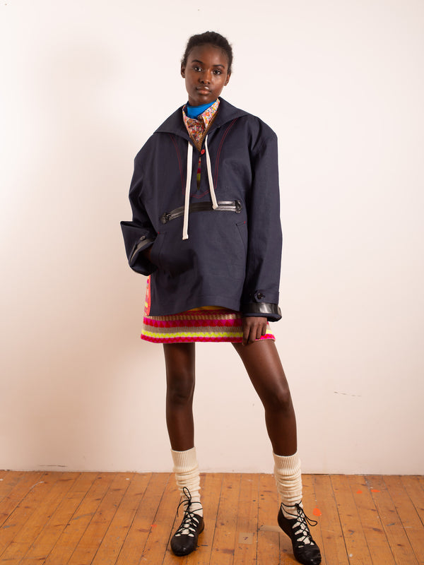 PETRA Reversible Sailor Style Cagoule - Navy / Neon Pink / Red