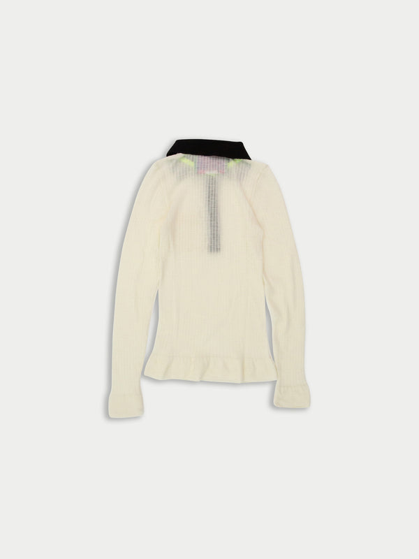 MICK Fine Weight Ribbed Top - Ecru With Black
