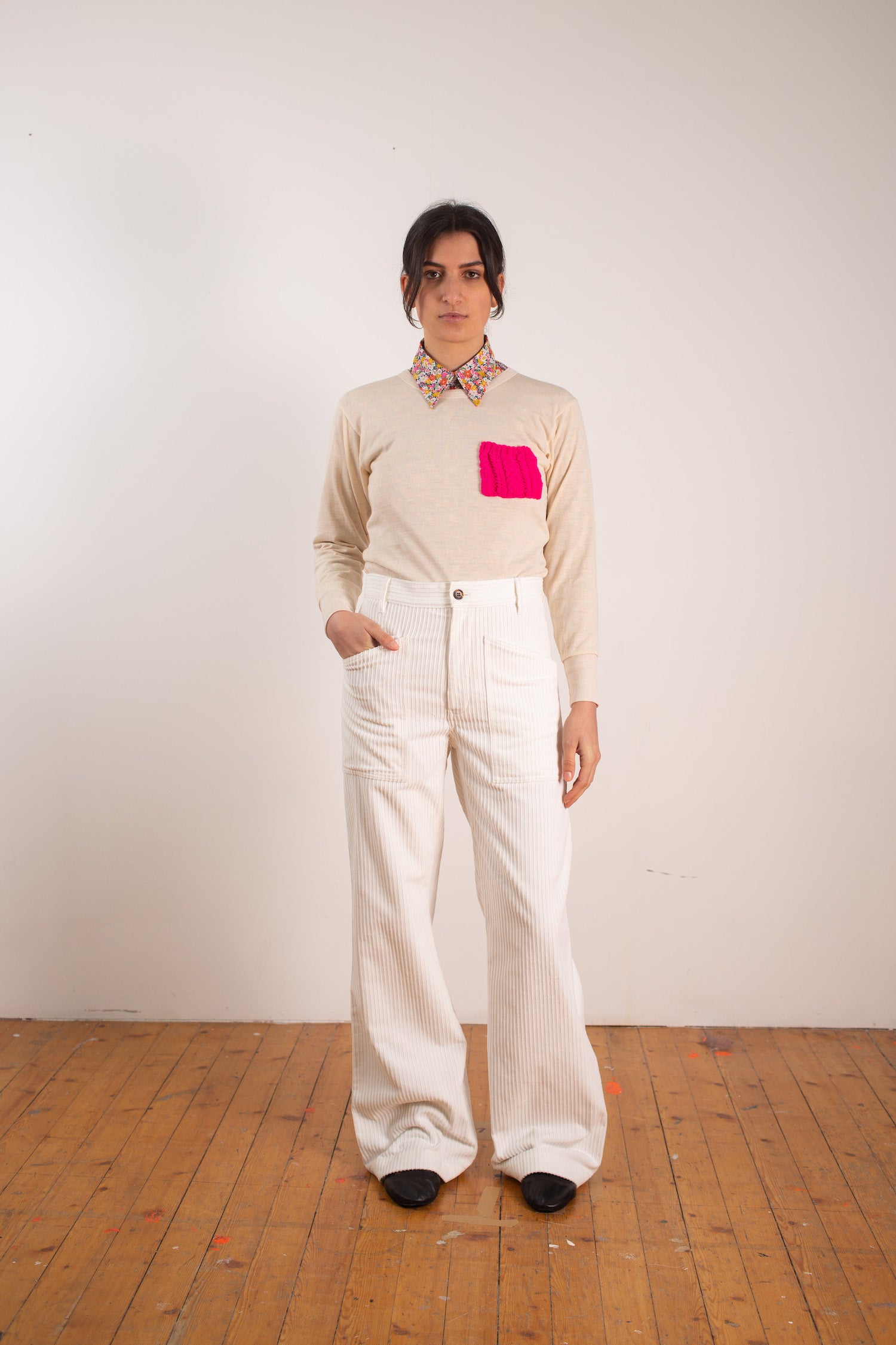 ROBYN Long Sleeve Top - Ecru / Neon Pink