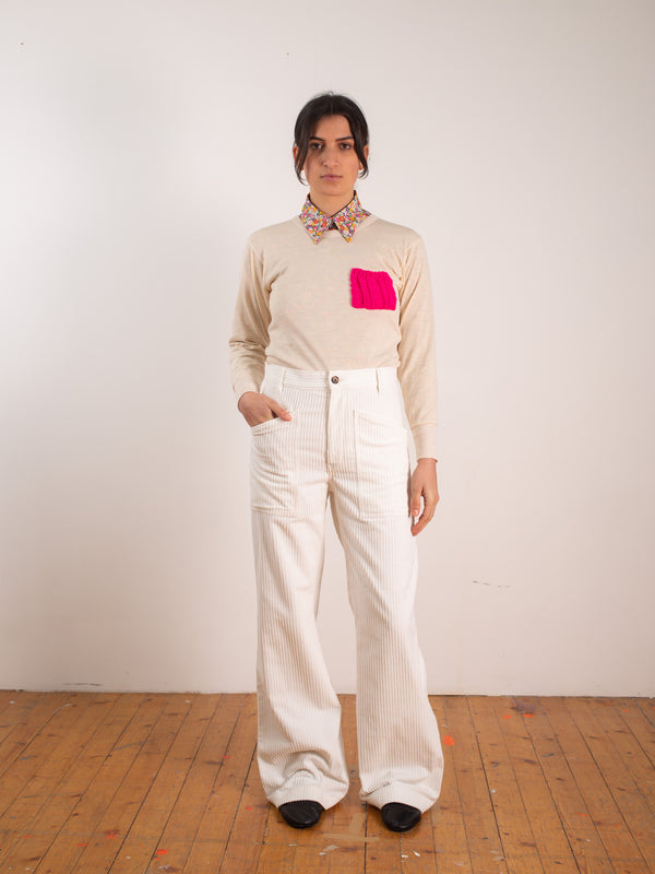ROBYN Long Sleeve Top - Ecru / Neon Pink
