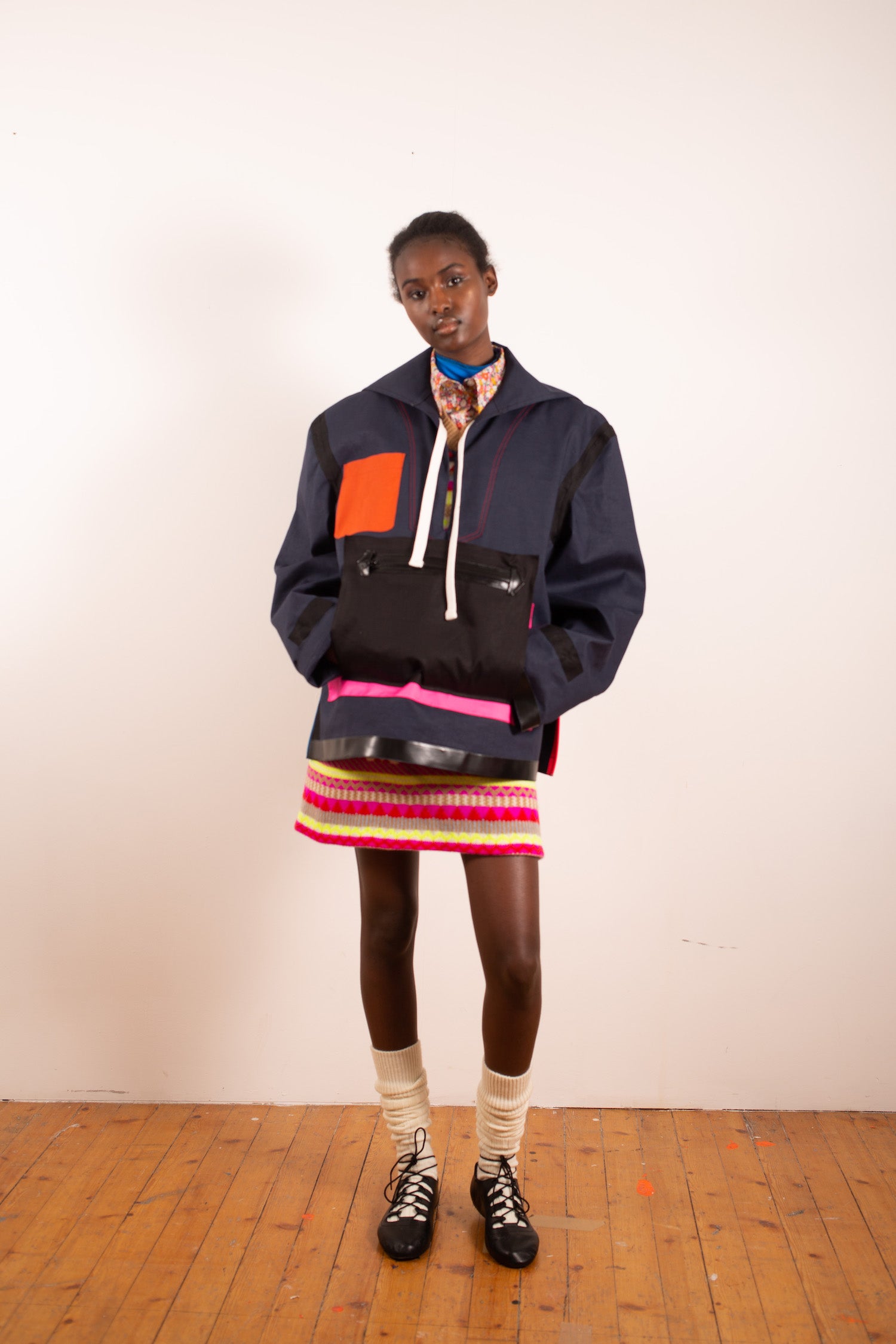 PETRA Reversible Sailor Style Cagoule - Navy / Neon Pink / Red