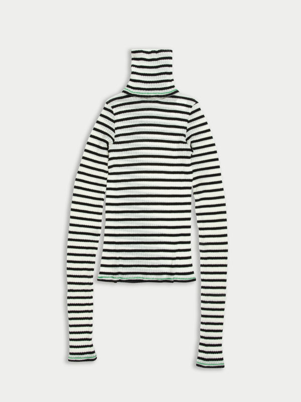 BIBA Roll Neck Striped Top  - Ecru / Black / Green