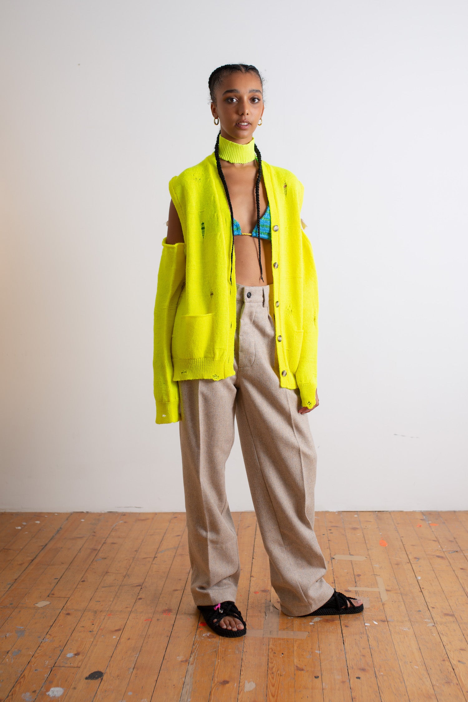 JACOB Menswear Style Cardigan - Neon Yellow (no Sleeves)